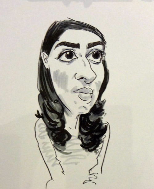 caricature drawing of guest at hilton, Birmingham, corporate party
