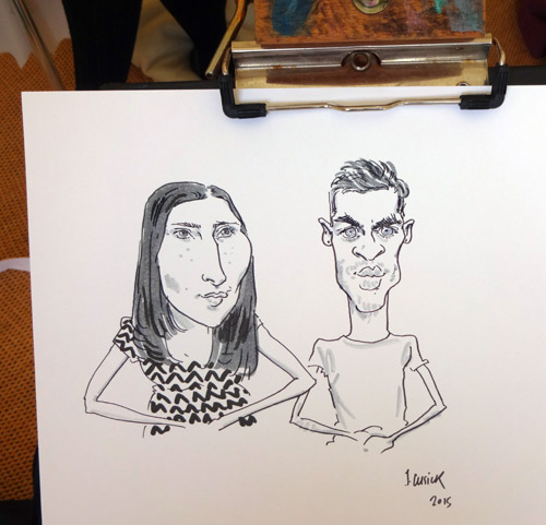 garden party guests drawn by live caricaturist in Cheshire