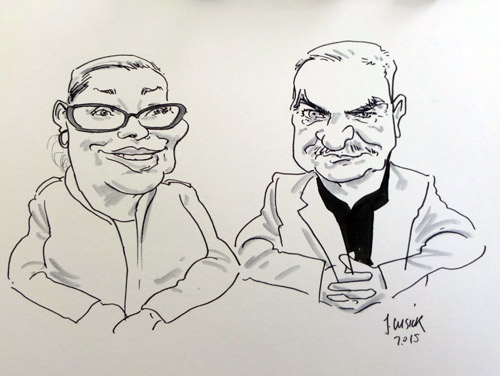 live caricature drawing of guests at wedding, Henley on THames
