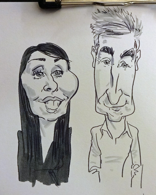 drawing of guests at christmas party, west midlands live caricature