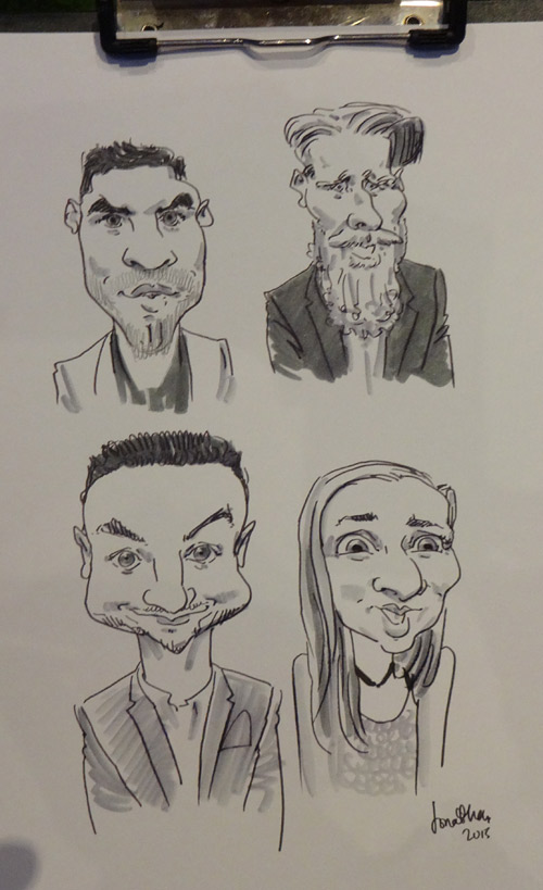 caricature drawing by west midlands caricaturist at national exhibition centre, birmingham