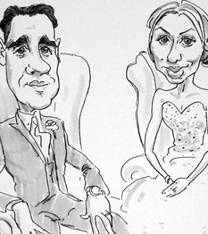 live caricature drawing of bride and groom at wedding in derbyshire