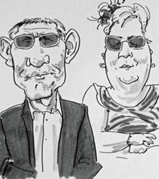 sample caricature drawing of guests at a wedding by live caricaturist