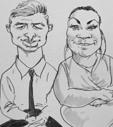 drawing of guests at a wedding by live cairucaturist in birmingham, UK