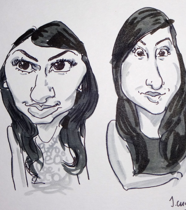 live caricature drawing of guests at a prty in Birmingham, West midlands live caricaturist