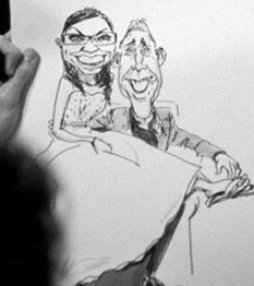 sample wedding caricature drawing of bride and groom